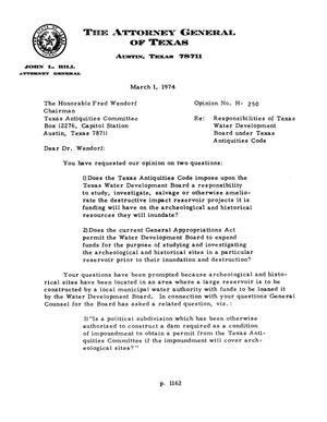 Texas Attorney General Opinion: H-250