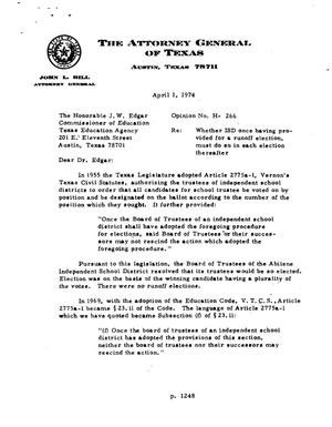 Primary view of object titled 'Texas Attorney General Opinion: H-266'.