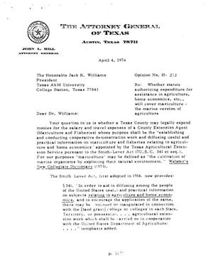 Primary view of object titled 'Texas Attorney General Opinion: H-272'.