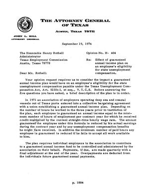 Texas Attorney General Opinion: H-404