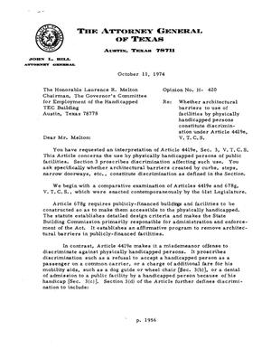 Texas Attorney General Opinion: H-420