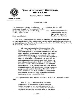 Texas Attorney General Opinion: H-427