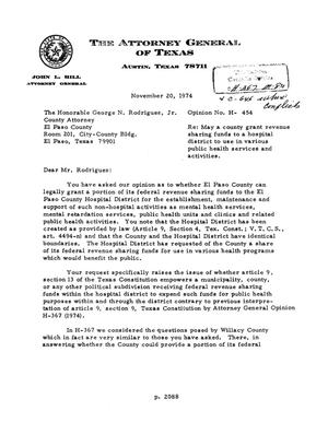 Texas Attorney General Opinion: H-454