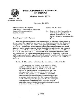 Texas Attorney General Opinion: H-475