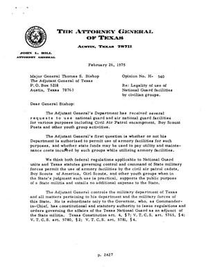 Texas Attorney General Opinion: H-540