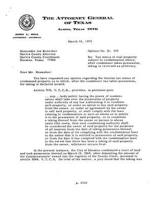 Texas Attorney General Opinion: H-570