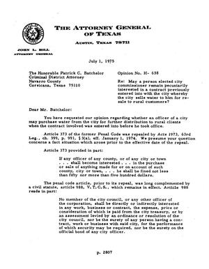 Texas Attorney General Opinion: H-638