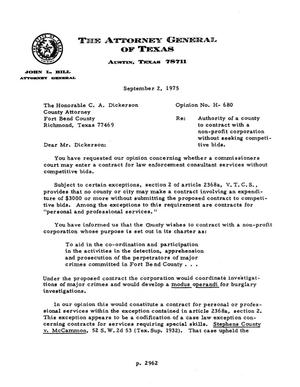 Texas Attorney General Opinion: H-680