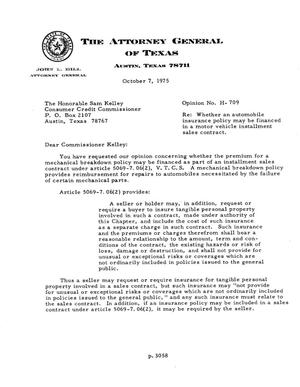 Texas Attorney General Opinion: H-709
