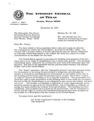 Texas Attorney General Opinion: H-738