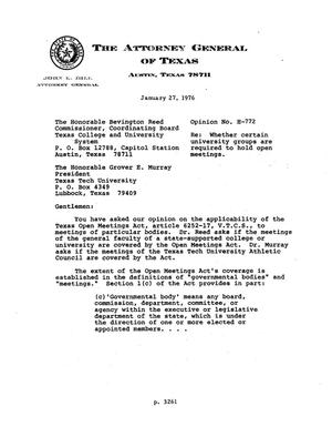 Texas Attorney General Opinion: H-772