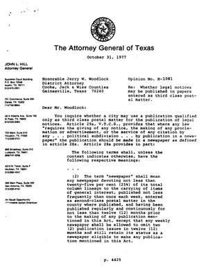 Texas Attorney General Opinion: H-1081