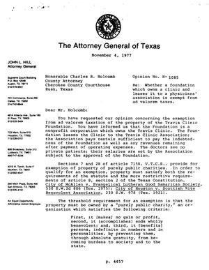 Texas Attorney General Opinion: H-1085