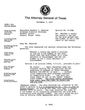 Texas Attorney General Opinion: H-1086