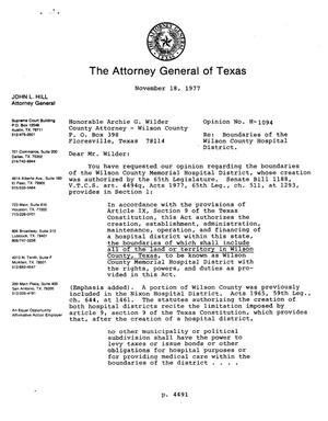 Texas Attorney General Opinion: H-1094