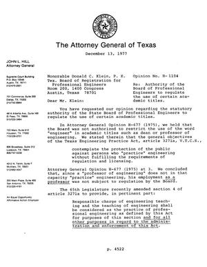 Texas Attorney General Opinion: H-1104