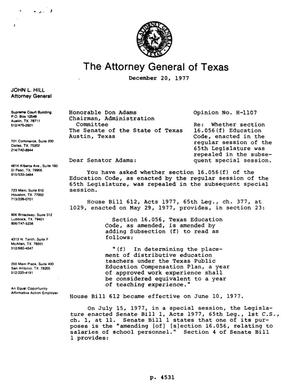 Texas Attorney General Opinion: H-1107