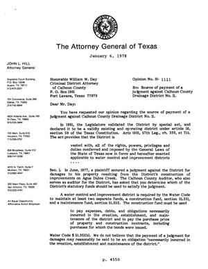 Texas Attorney General Opinion: H-1111