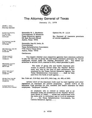Texas Attorney General Opinion: H-1114