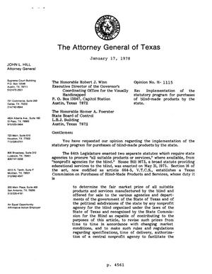 Texas Attorney General Opinion: H-1115