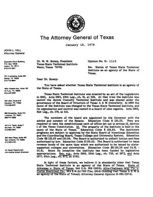 Texas Attorney General Opinion: H-1116