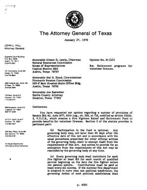 Texas Attorney General Opinion: H-1122