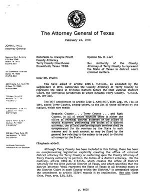 Texas Attorney General Opinion: H-1127