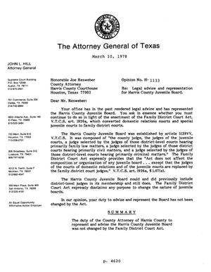 Texas Attorney General Opinion: H-1133