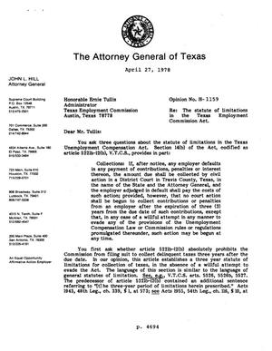 Primary view of object titled 'Texas Attorney General Opinion: H-1159'.