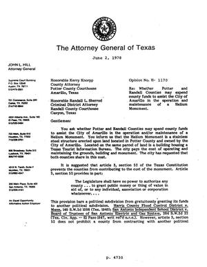 Primary view of object titled 'Texas Attorney General Opinion: H-1170'.