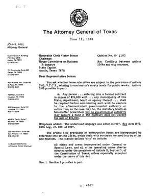 Texas Attorney General Opinion: H-1182