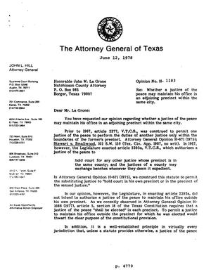 Texas Attorney General Opinion: H-1183