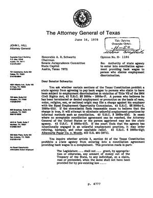 Texas Attorney General Opinion: H-1186