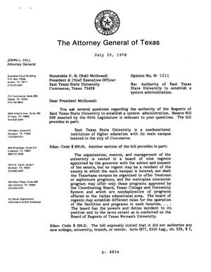 Texas Attorney General Opinion: H-1211