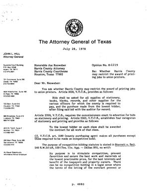 Texas Attorney General Opinion: H-1219