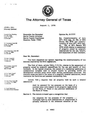 Texas Attorney General Opinion: H-1220