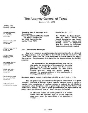 Texas Attorney General Opinion: H-1227