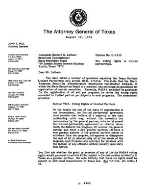 Texas Attorney General Opinion: H-1229