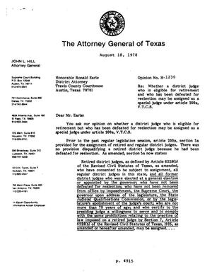 Texas Attorney General Opinion: H-1230