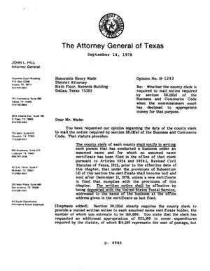 Texas Attorney General Opinion: H-1243