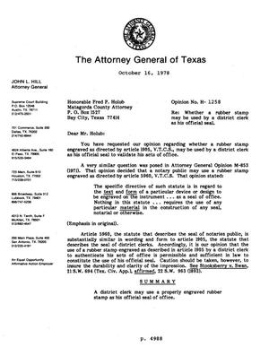 Texas Attorney General Opinion: H-1258