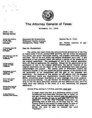 Texas Attorney General Opinion: H-1261