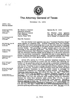 Texas Attorney General Opinion: H-1265