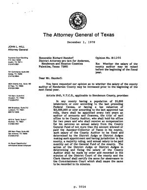 Texas Attorney General Opinion: H-1266