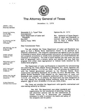 Texas Attorney General Opinion: H-1272