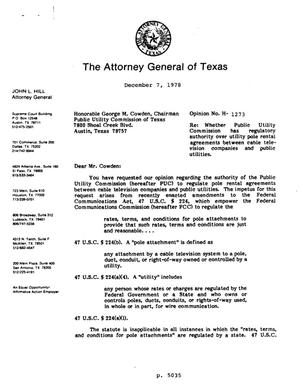 Texas Attorney General Opinion: H-1273