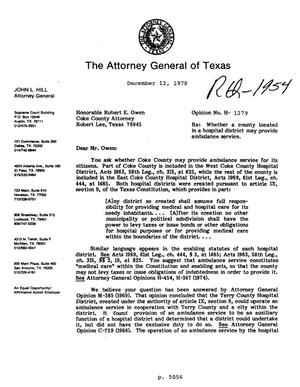 Texas Attorney General Opinion: H-1279