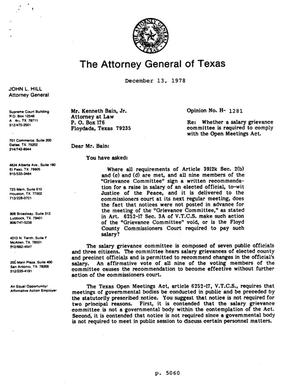 Texas Attorney General Opinion: H-1281