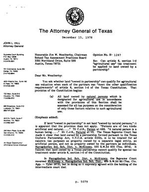 Texas Attorney General Opinion: H-1287