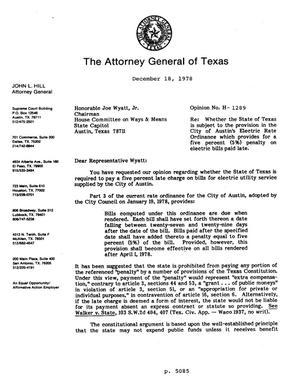 Texas Attorney General Opinion: H-1289